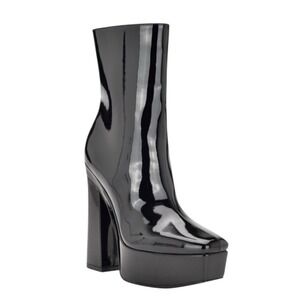 Guess Black Patent Platform Ankle Boots Square Toe Block Heel Womens Size 10